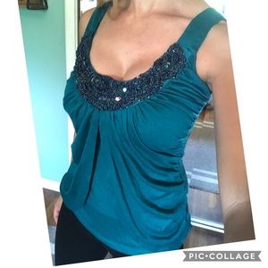 Cute dark teal tank with beaded neckline